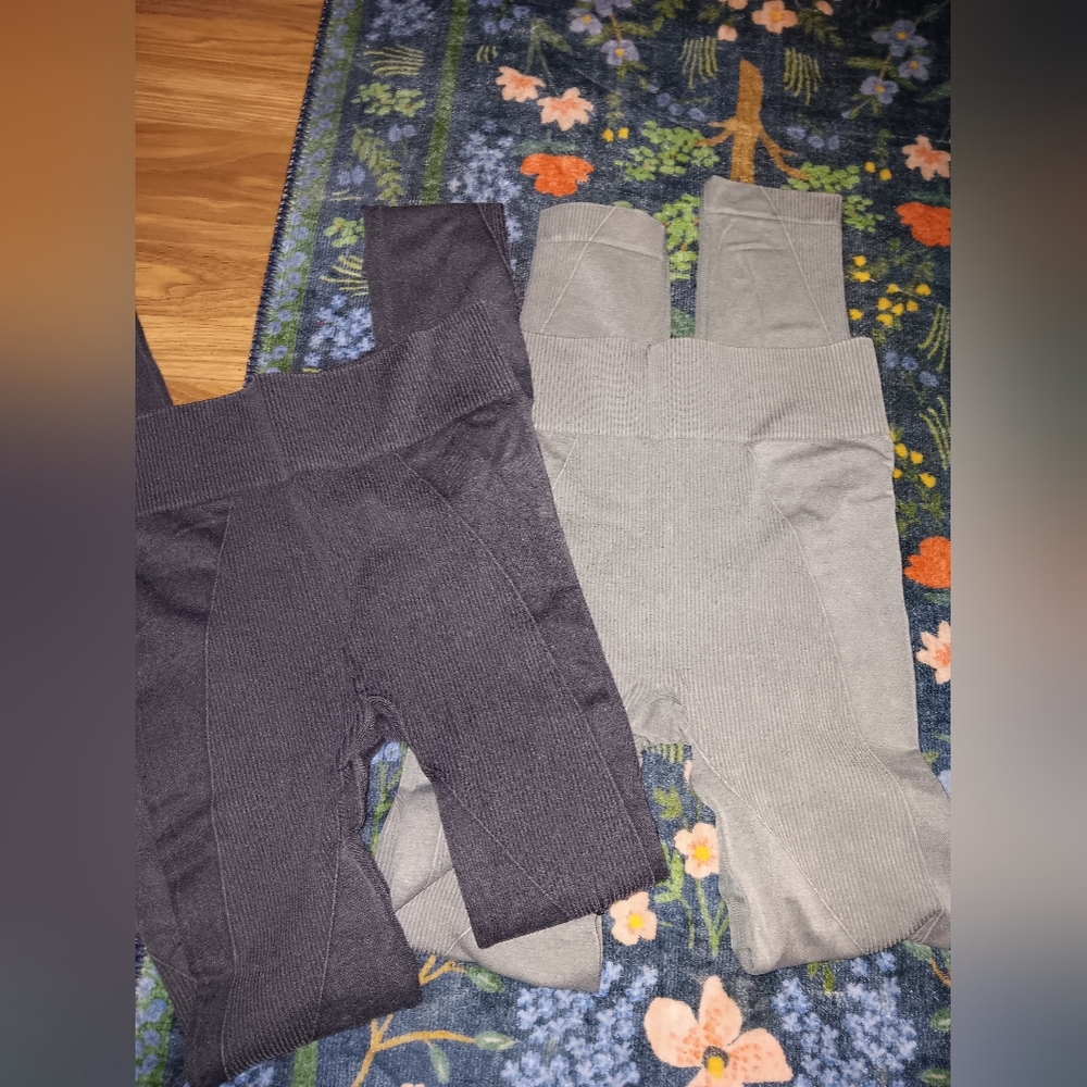 2 pair bundle pretty little thing workout pants high waist ribbed faded look